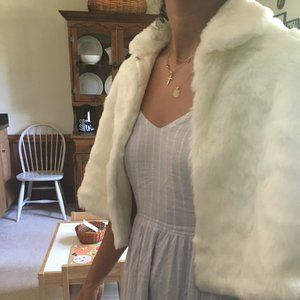 David's Bridal White Faux Fur cape